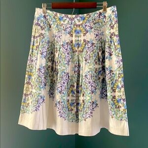Talbots White  A-Line Pleated Skirt floral print soft breathable fabric